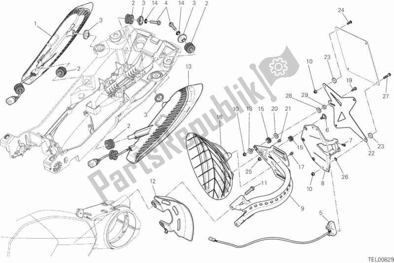 All parts for the 27a - Number Plate Holder - Tail Light of the Ducati Diavel FL Thailand 1200 2016